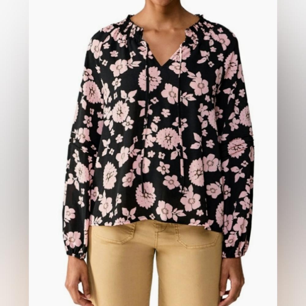 NWT Sanctuary Social Standard black and pink Tallie Peasant Top, size la…
